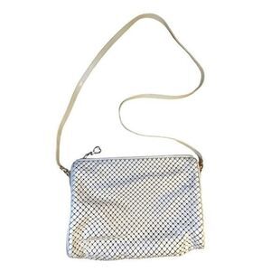 Whiting & Davis Vintage Cream Metal Mesh & Leather Handbag Purse Evening Bag
